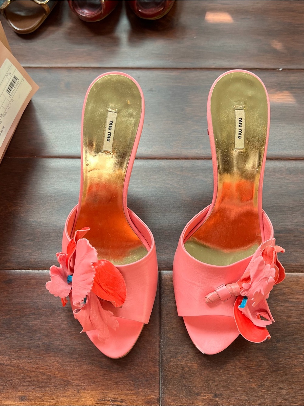 Miu Miu Pink Floral Jewel-Embellished Sandal Heels - Picture 2 of 8